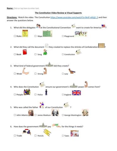 The Constitution Video Review w visual supports