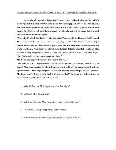 Reading comprehension and grammar practice