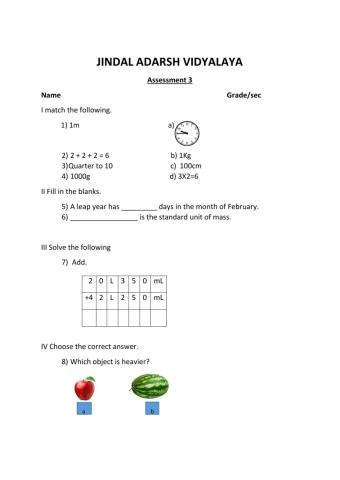 Grade 2 sample question paper