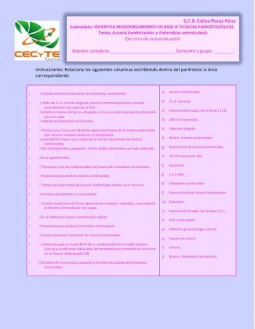 A. lumbricoides y E. vermicularis