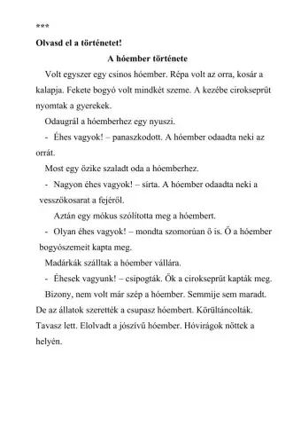 Olvasás szövegértés A hómeber története xxx