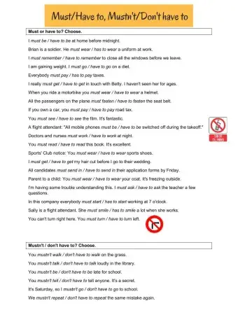 Must vs have to & mustn't vs don't have to