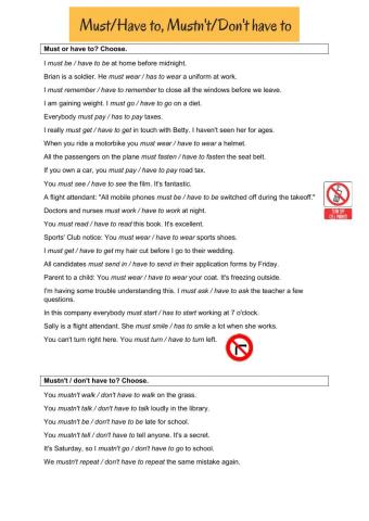 Must vs have to & mustn't vs don't have to