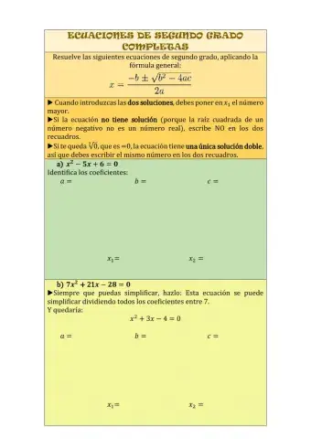 Ecuaciones de segundo grado completas