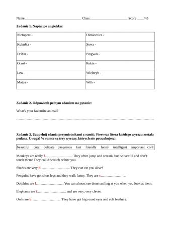 Klasa VI sprawdzian unit 3