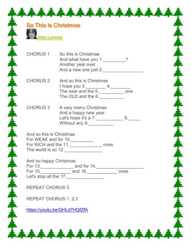 SONG: -So this is Christmas- by John Lennon
