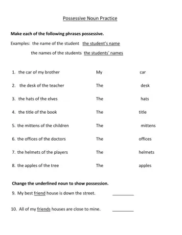Possessive Nouns Practice