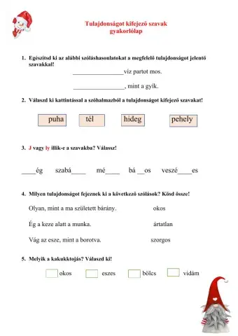 Melléknév gyakorlás