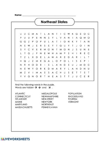 Northeast States Crossword