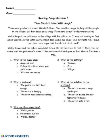 Reading comprehension - Follow directions