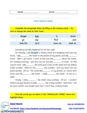 Past simple tense story for kids
