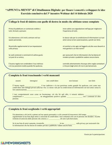 Scheda conclusiva del 3° incontro Webinar - 14 febbraio 2020