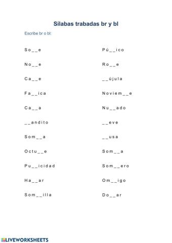 Sílabas trabadas br y bl