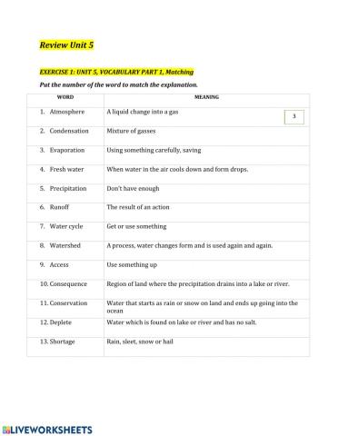 Every Drop Vocabulary