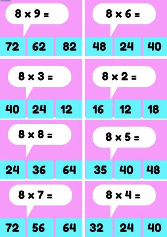 Multiplication table 8