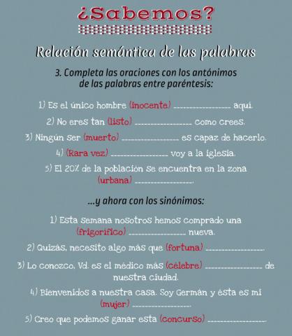 Relación semántica de las palabras. Antónimos y sinónimos