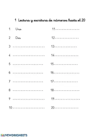 Los números hasta el 20