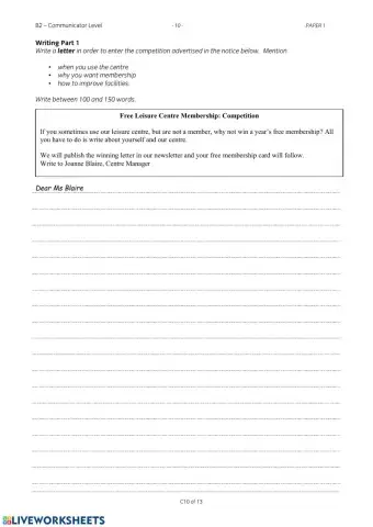 LanguageCert sample B2 exam, writing