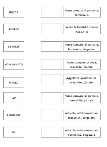 ANALISI GRAMMATICALE: trascina i cartellini correttamente