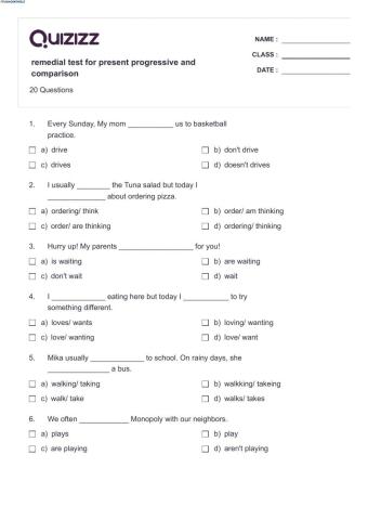 Remedial test for present simple and comparison