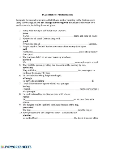 FCE Sentence transformation