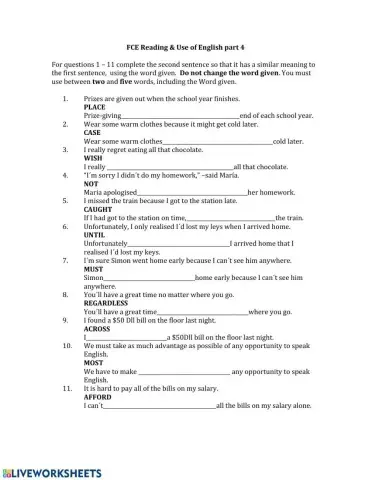 FCE Reading & Use of English part 4