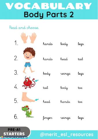 Body Parts - Read and choose