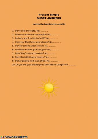 present simple - short answers