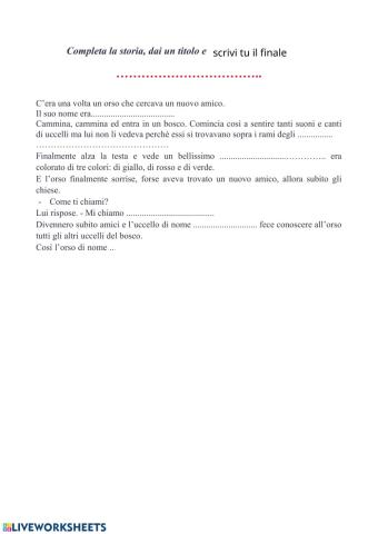 orso- racconto da completare