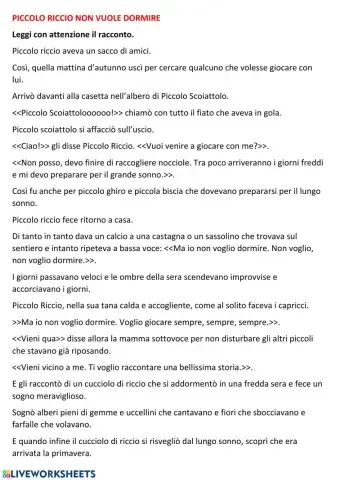 Piccolo riccio non vuole dormire