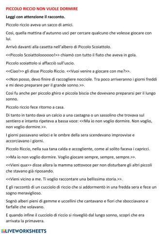 Piccolo riccio non vuole dormire