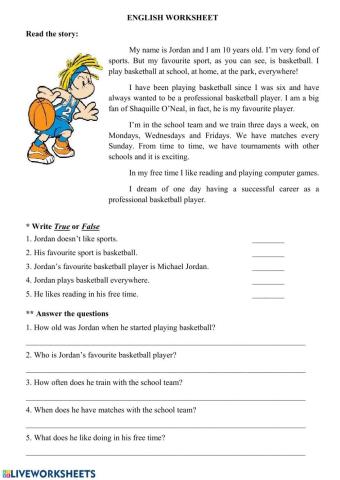 Reading worksheet