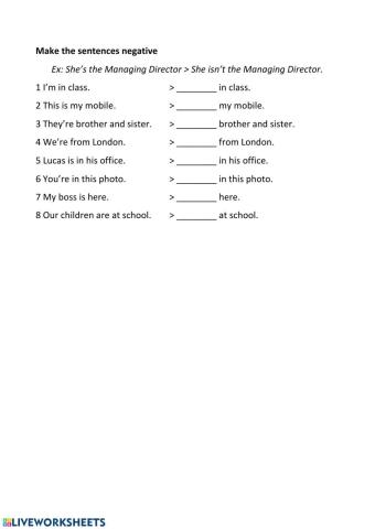 Negative forms of the verb (TO) BE