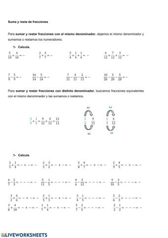 Sumas y restas de fracciones