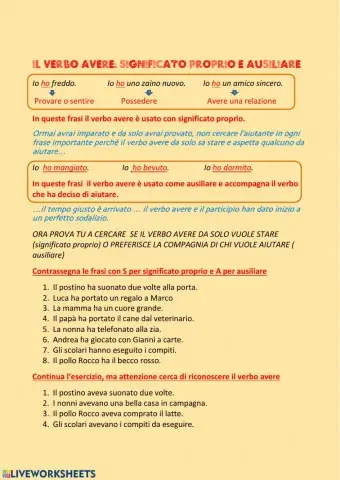 IL VERBO AVERE: SIGNIFICATO PROPRIO E AUSILIARE