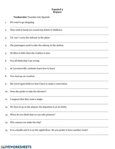 Repaso de infinitivos con vocabulario de los viajes