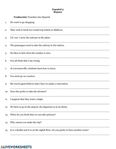 Repaso de infinitivos con vocabulario de los viajes 2