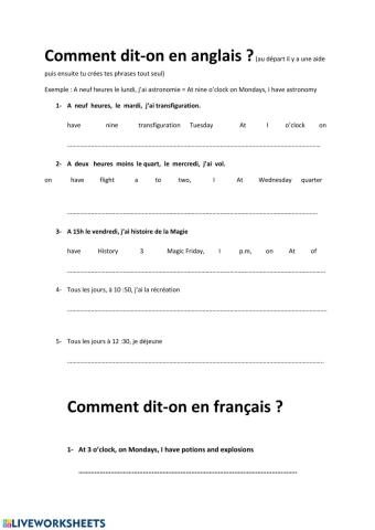 Translation timetable