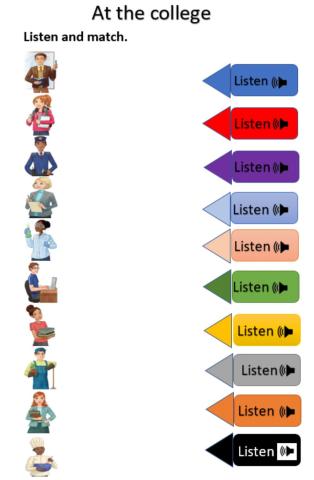 At the college. Listen and match