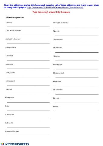 Adjectives French to English