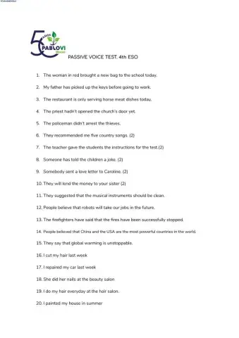 Passive voice Test 4th ESO