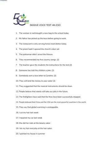 Passive voice Test 4th ESO