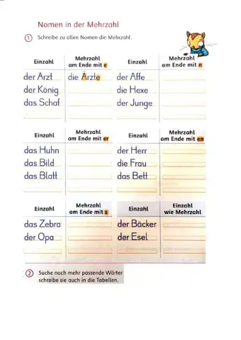 Nomen in der Einzahl und Mehrzahl