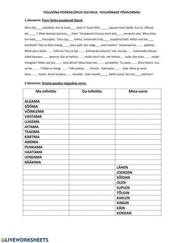 3klass-Tegusõnade põhivormid. Pööramine olevikus.