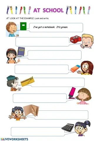 School objects and colours