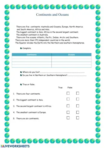 Continents and Oceans