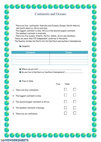 Continents and Oceans