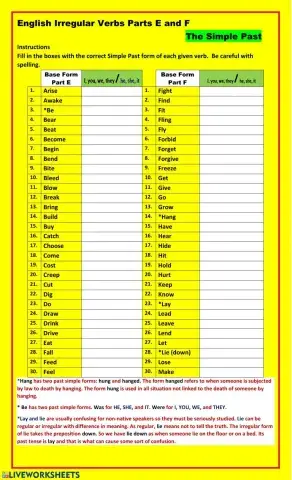 Irregular Verbs Past Simple Form