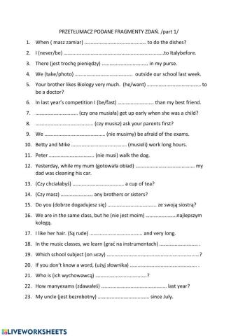 Tłumaczenie fragmentów zdań