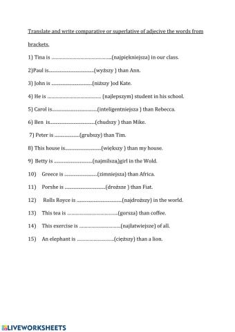 Comparative and superlative of adjectives